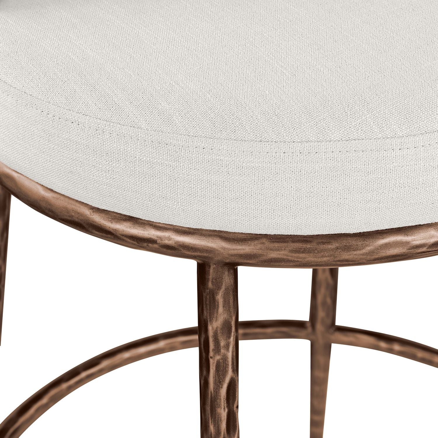 Ferro Linen Textured Performance Fabric Upholstered Counter Stool — Cream / Brushed Bronze
