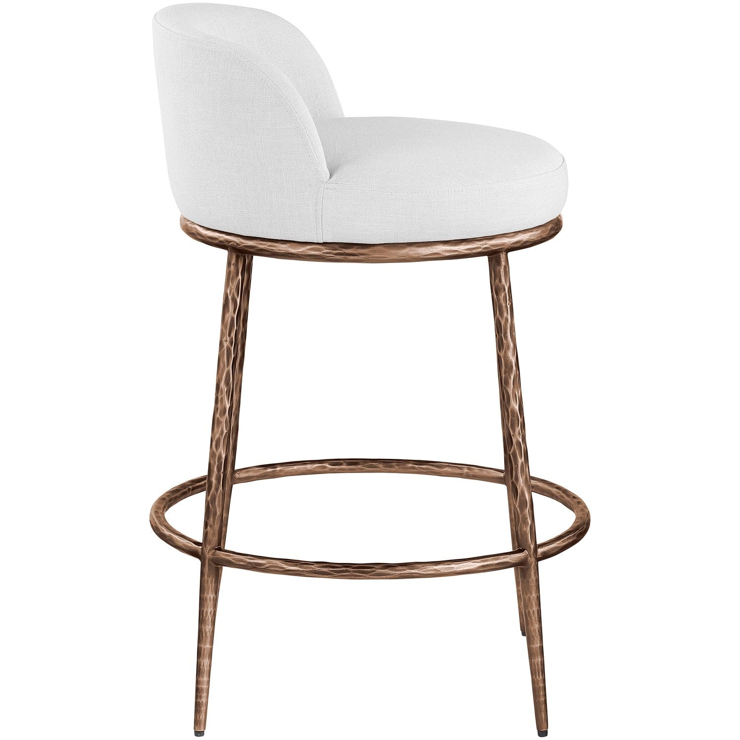 Ferro Linen Textured Performance Fabric Upholstered Counter Stool — White / Brushed Bronze