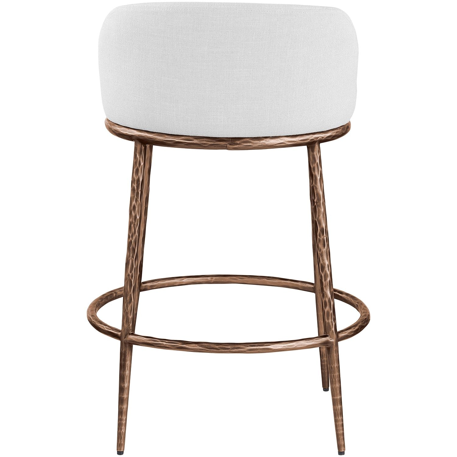 Ferro Linen Textured Performance Fabric Upholstered Counter Stool — White / Brushed Bronze
