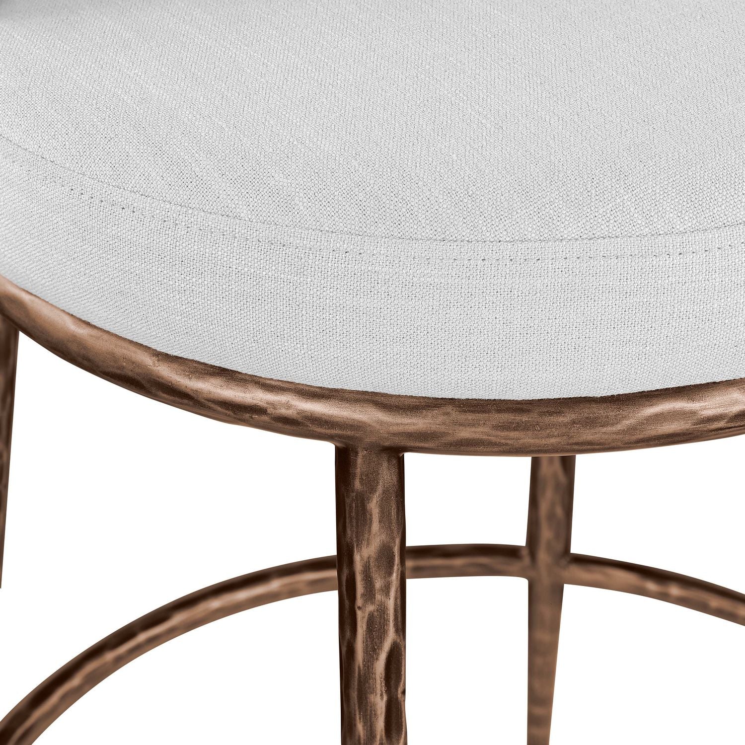 Ferro Linen Textured Performance Fabric Upholstered Counter Stool — White / Brushed Bronze