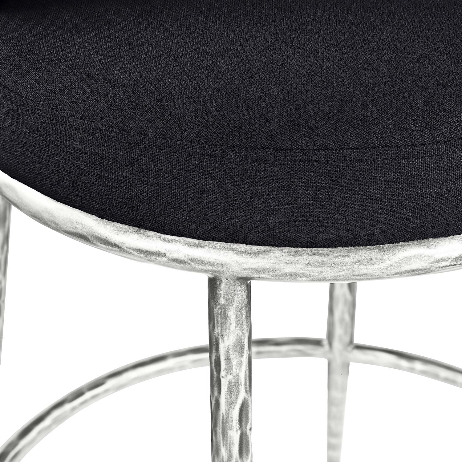 Ferro Linen Textured Performance Fabric Upholstered Counter Stool — Black / Brushed Silver