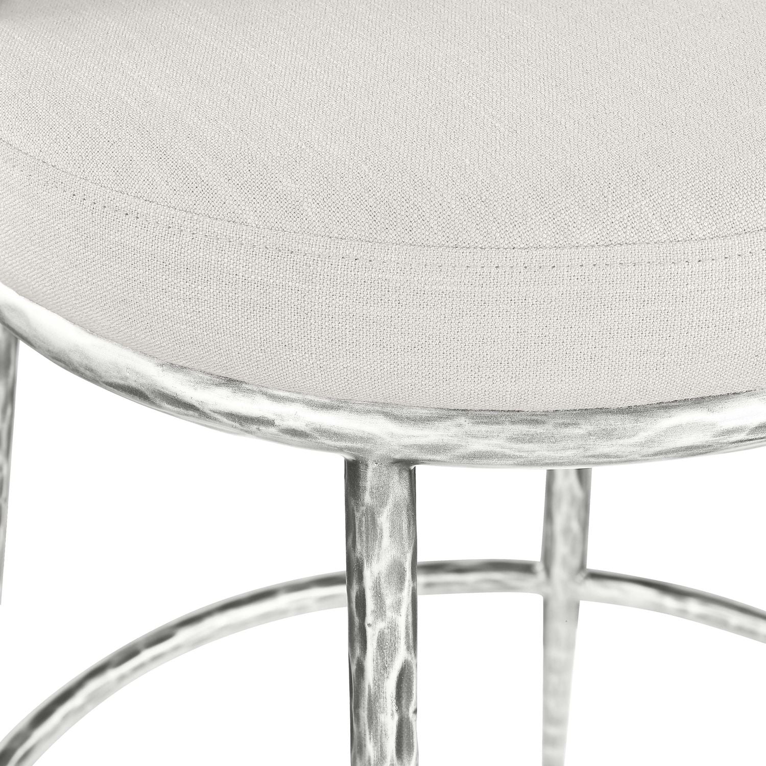 Ferro Linen Textured Performance Fabric Upholstered Counter Stool — Cream / Brushed Silver