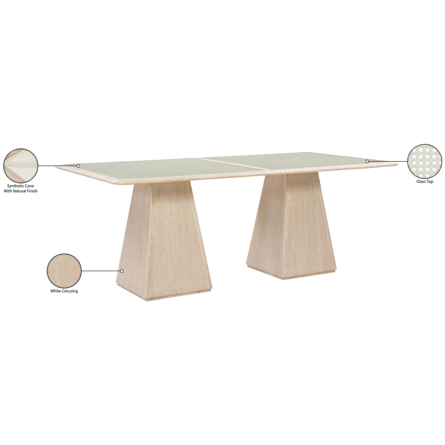 Atrium Glass And Cane Top With Solid Wood Base Dining Table — Natural