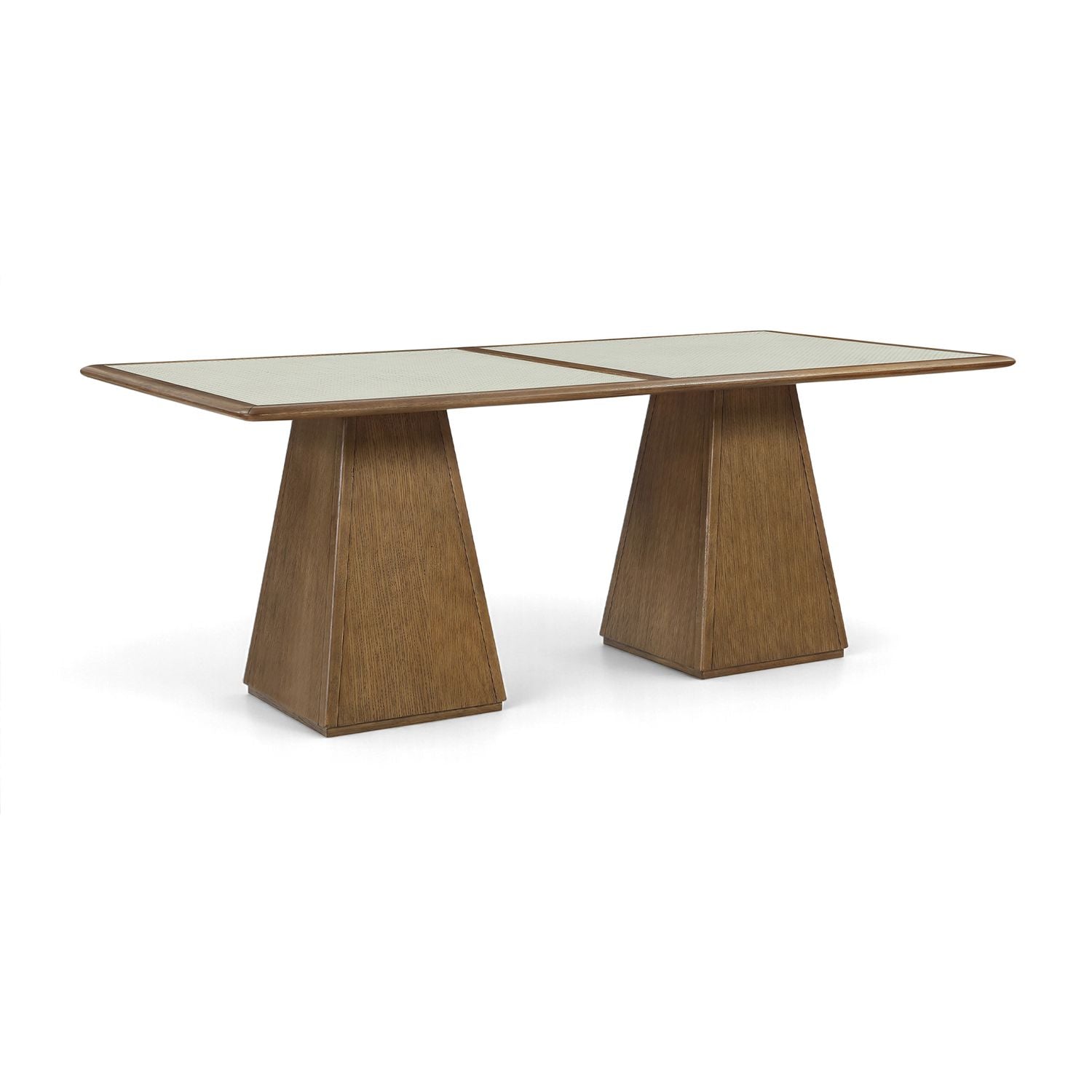 Atrium Glass And Cane Top With Solid Wood Base Dining Table
