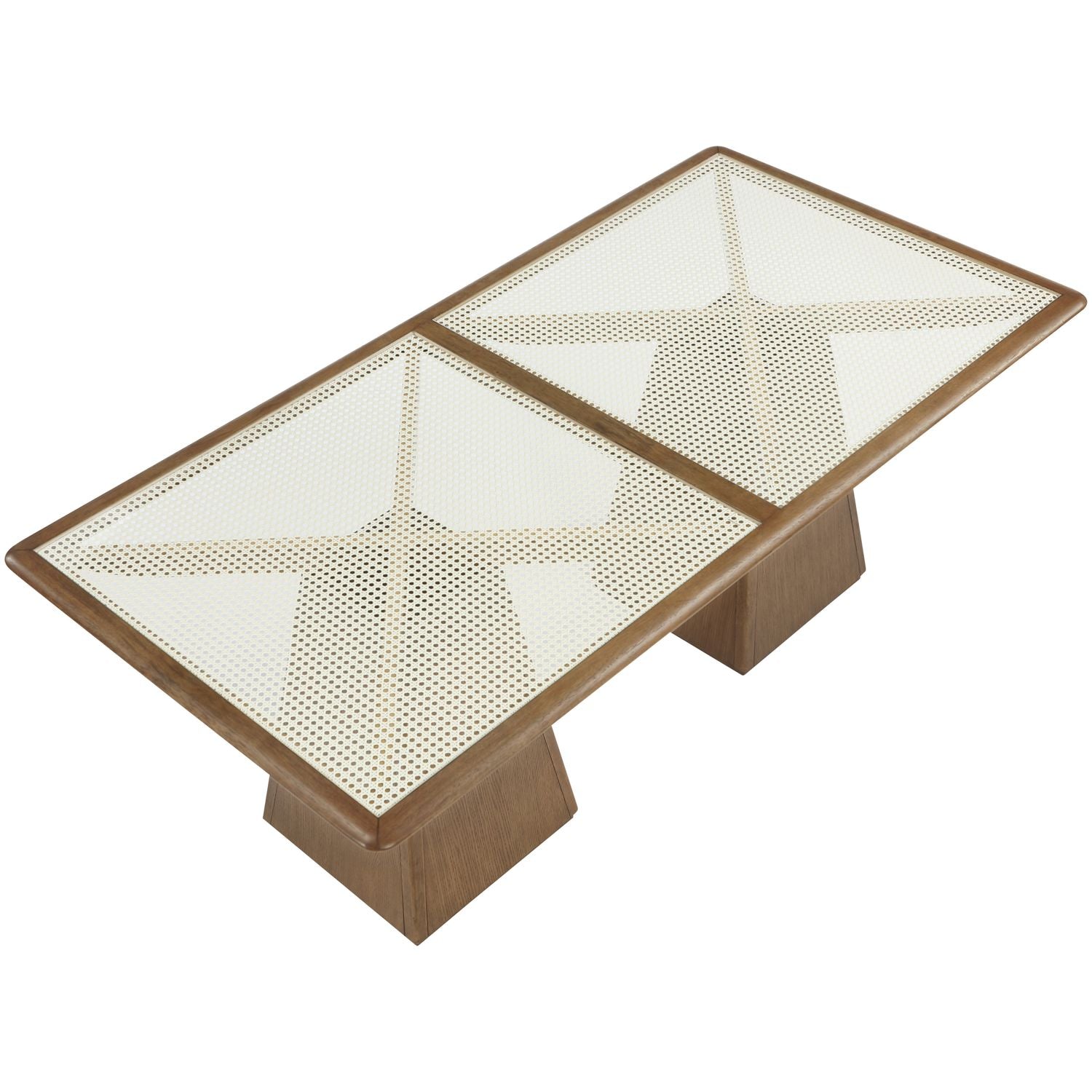 Atrium Glass And Cane Top With Solid Wood Base Dining Table — Brown