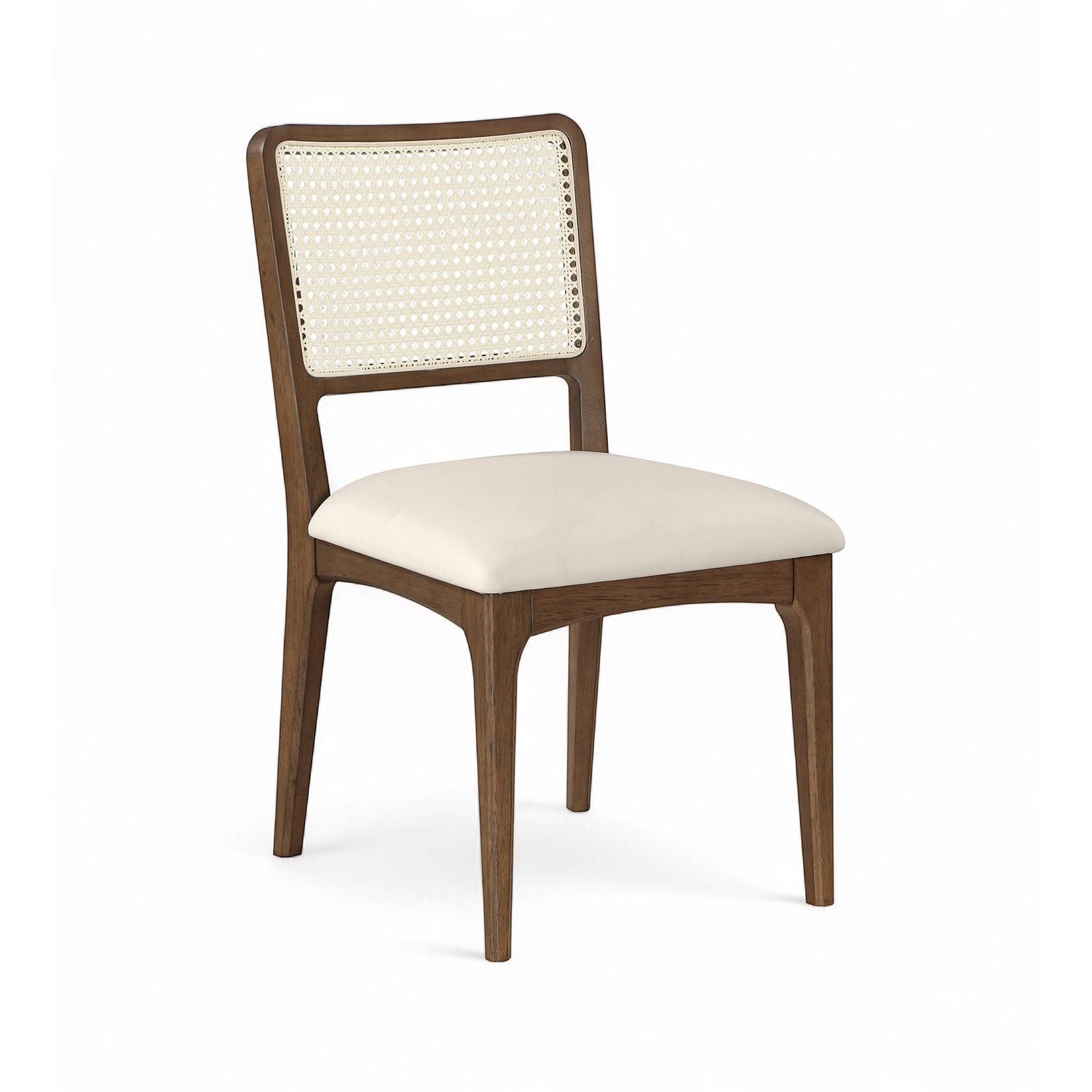 Atrium Cane Back And Vegan Leather Upholstered Seat Dining Chair — Cream / Brushed Brown