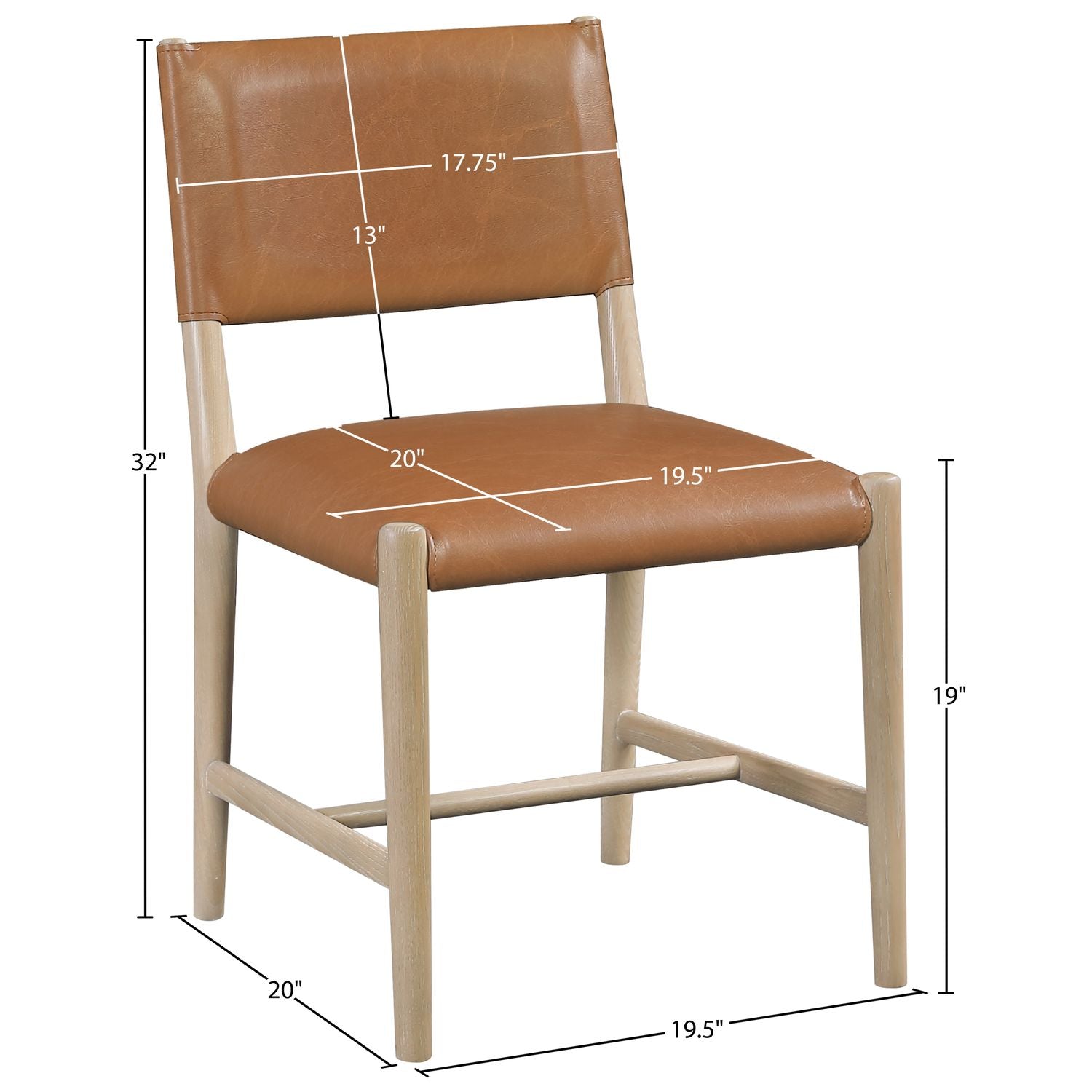 Andie Vegan Leather Upholstered Dining Chair — Cognac / Stained Natural / White Cerusing