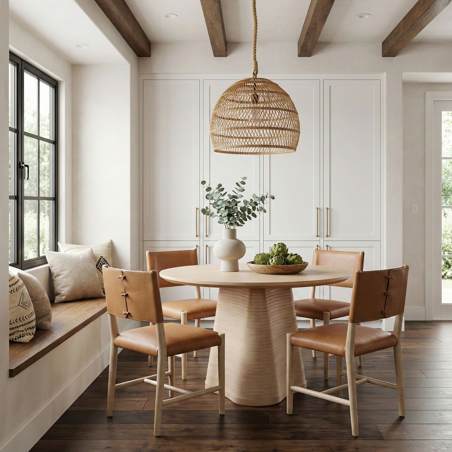 Andie Vegan Leather Upholstered Dining Chair — Cognac / Stained Natural / White Cerusing