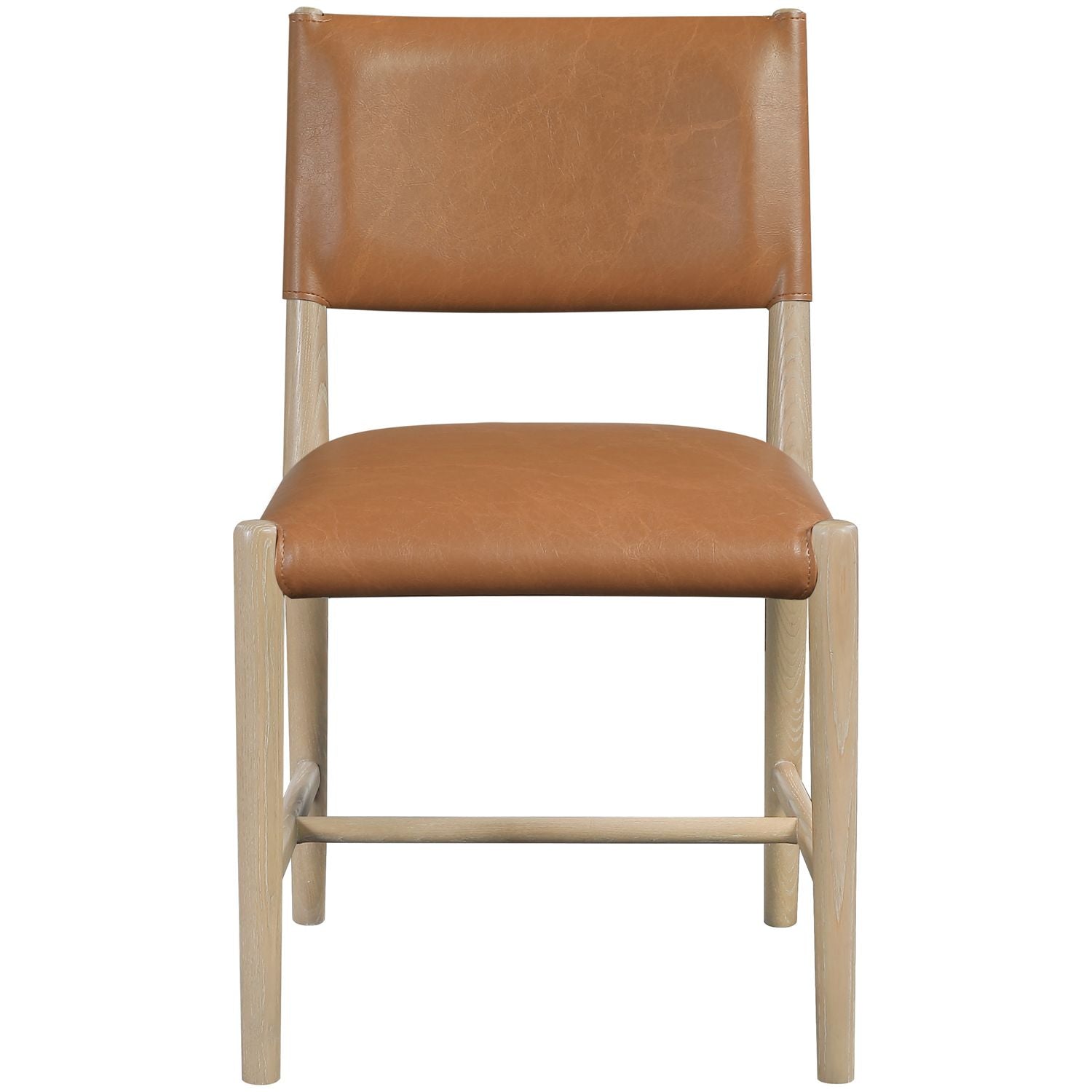 Andie Vegan Leather Upholstered Dining Chair — Cognac / Stained Natural / White Cerusing