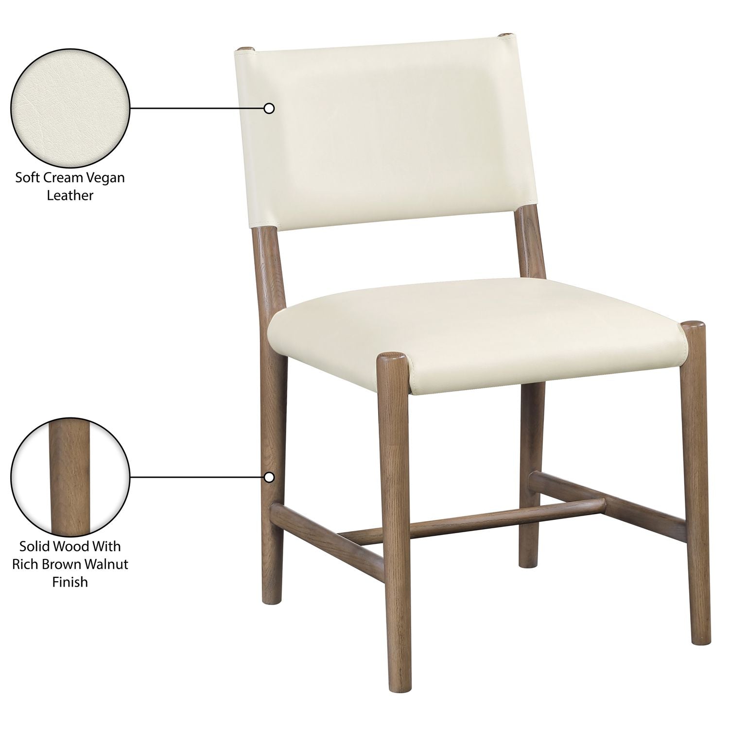 Andie Vegan Leather Upholstered Dining Chair — Cream / Stained Brown