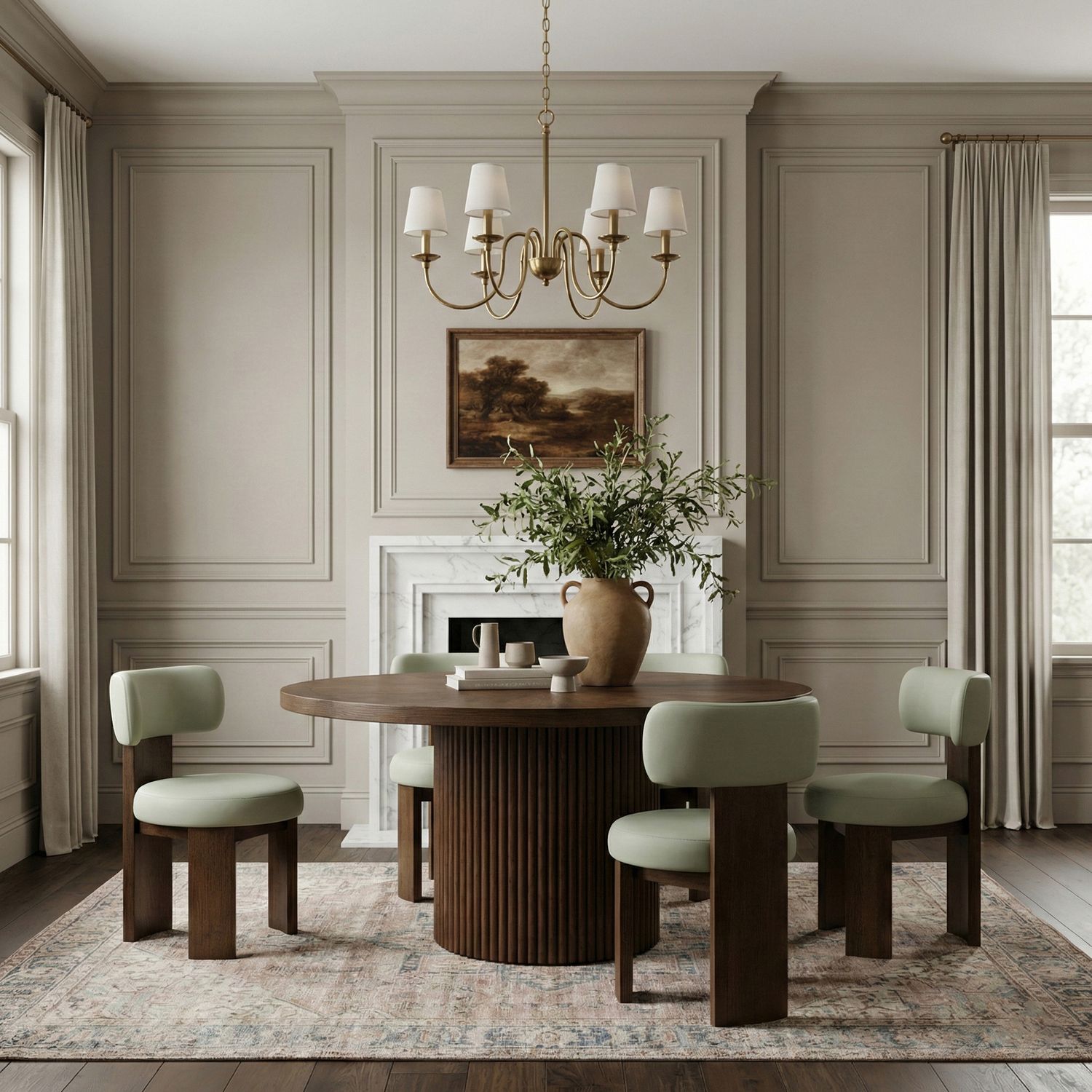 Atelier Vegan Leather Upholstered Dining Chair — Mint / Painted Brown