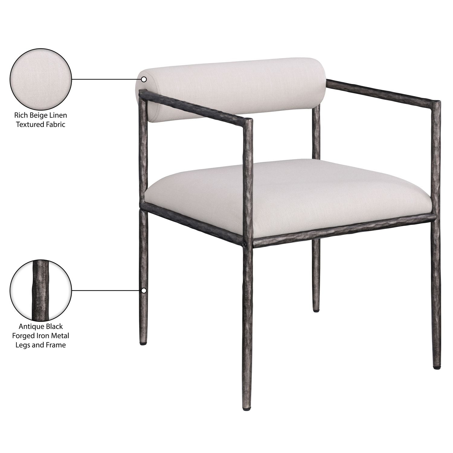 Axis Linen Textured Fabric Upholstered Dining Chair — Beige / Powder Coated Antique Black