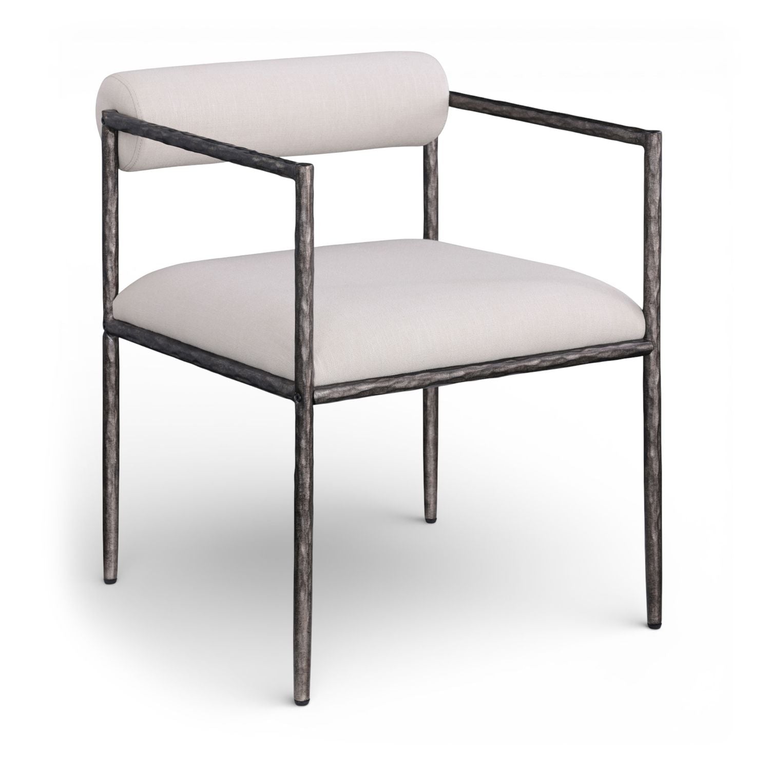 Axis Linen Textured Fabric Upholstered Dining Chair — Beige / Powder Coated Antique Black