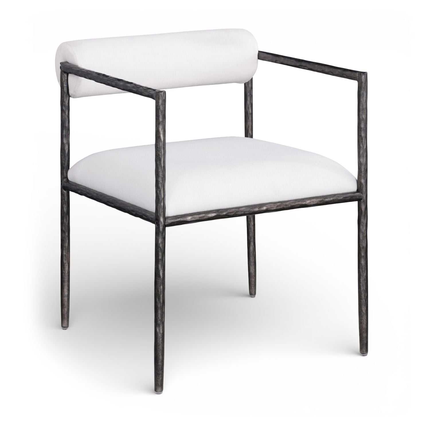 Axis Linen Textured Fabric Upholstered Dining Chair — Cream / Powder Coated Antique Black