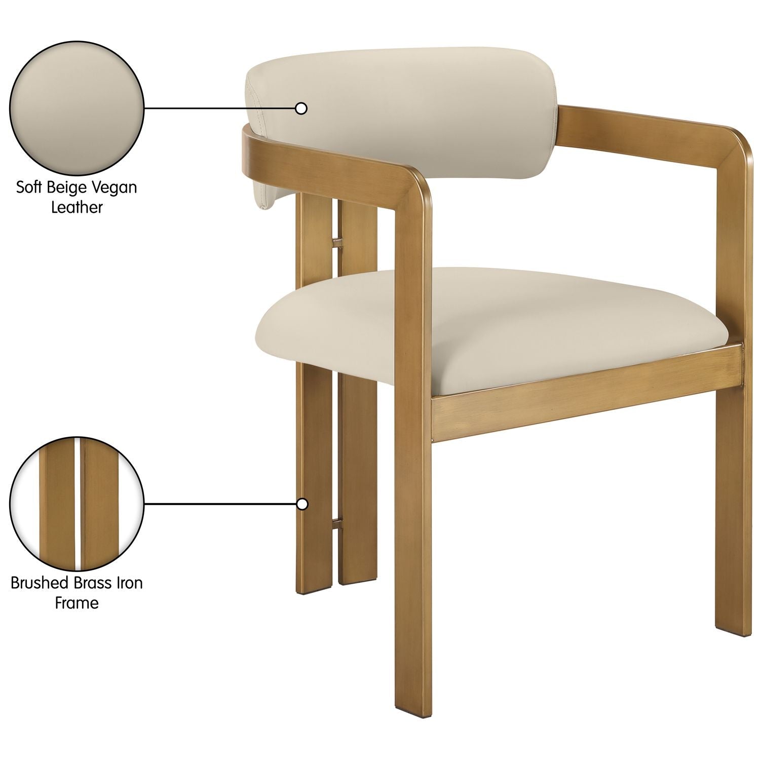 Aurum Vegan Leather Upholstered Dining Chair — Beige / Brushed Brass