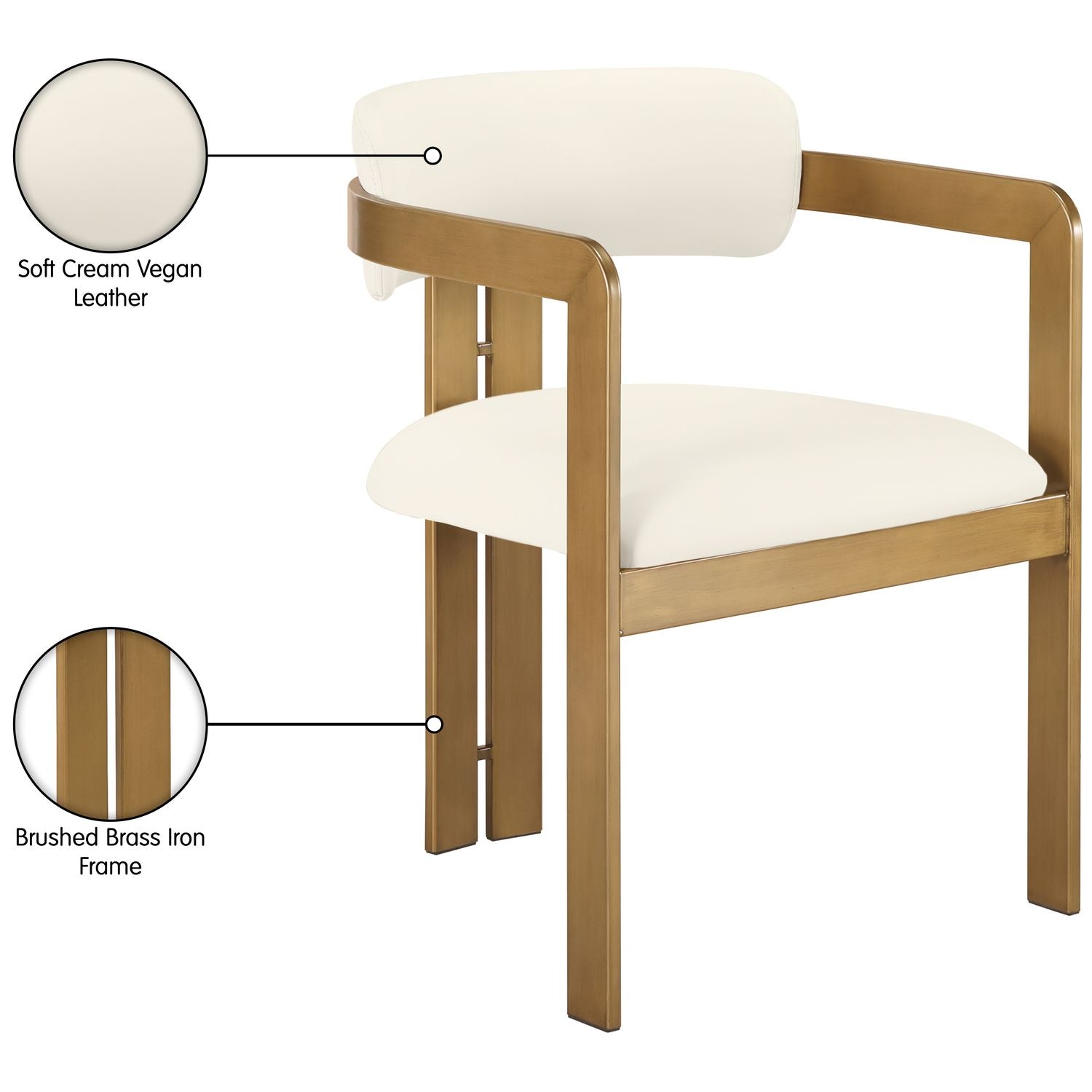 Aurum Vegan Leather Upholstered Dining Chair — Cream / Brushed Brass