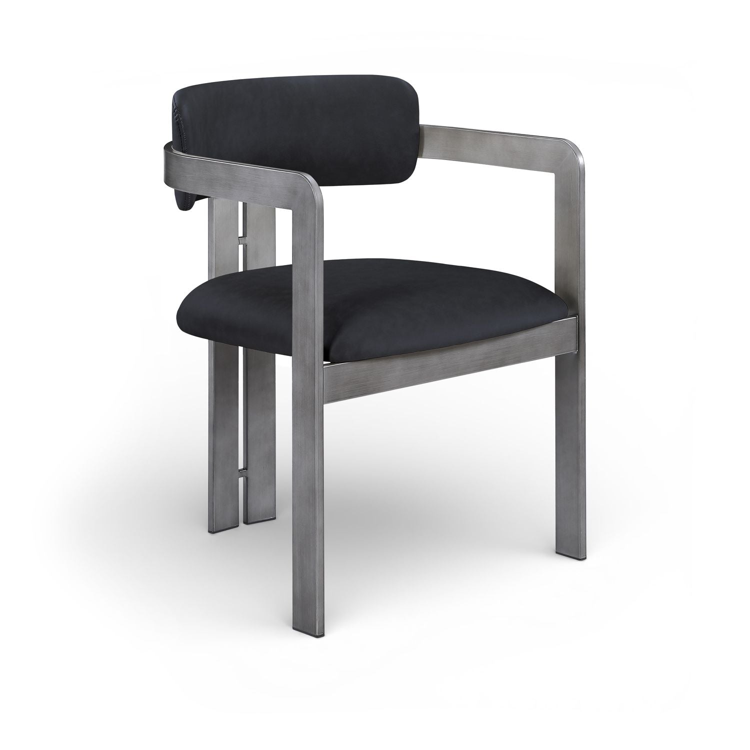 Aurum Vegan Leather Upholstered Dining Chair — Black / Brushed Silver