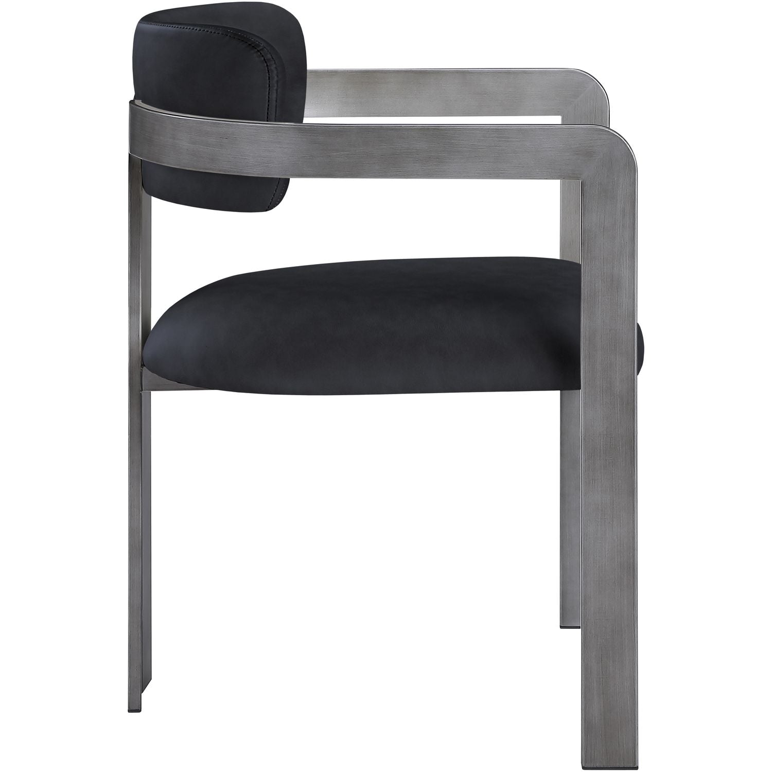 Aurum Vegan Leather Upholstered Dining Chair — Black / Brushed Silver
