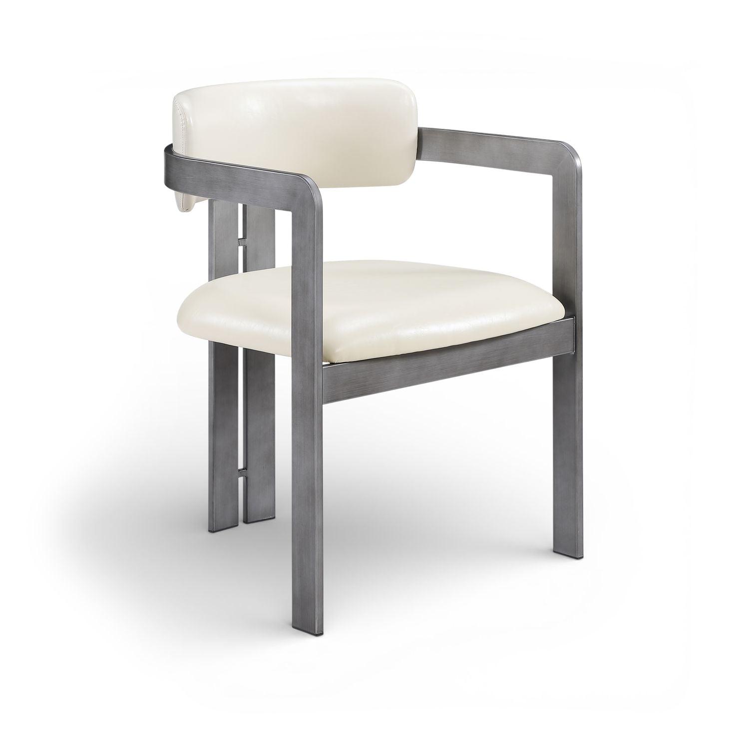 Aurum Vegan Leather Upholstered Dining Chair — Cream / Brushed Silver
