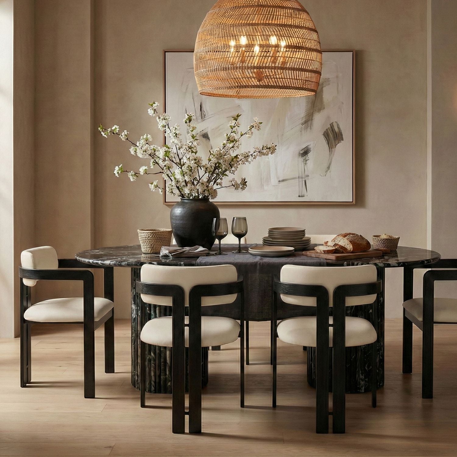 Aurum Vegan Leather Upholstered Dining Chair — Cream / Graphite Black