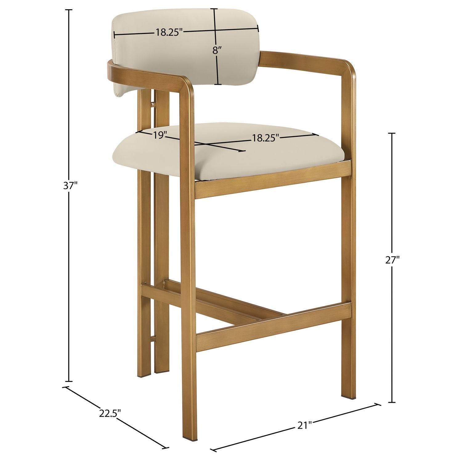 Aurum Vegan Leather Upholstered Counter Stool — Beige / Brushed Brass