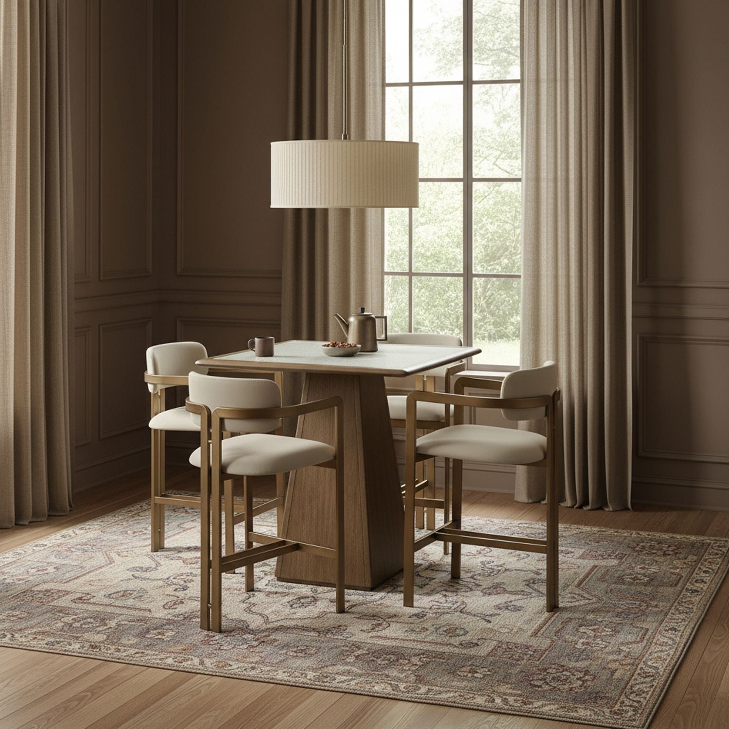 Aurum Vegan Leather Upholstered Counter Stool — Beige / Brushed Brass
