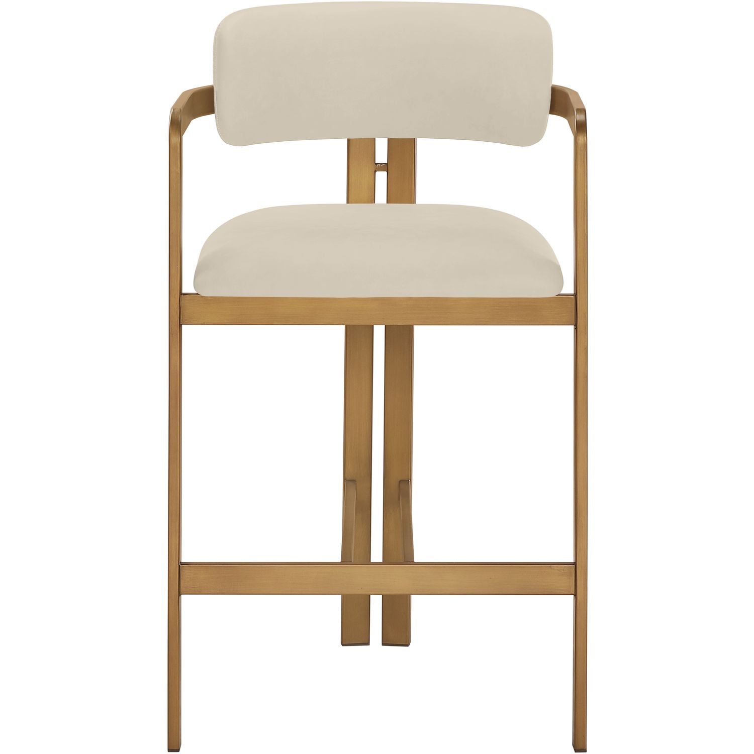 Aurum Vegan Leather Upholstered Counter Stool — Beige / Brushed Brass