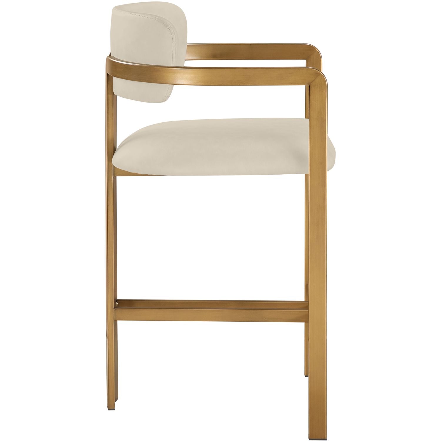 Aurum Vegan Leather Upholstered Counter Stool — Beige / Brushed Brass