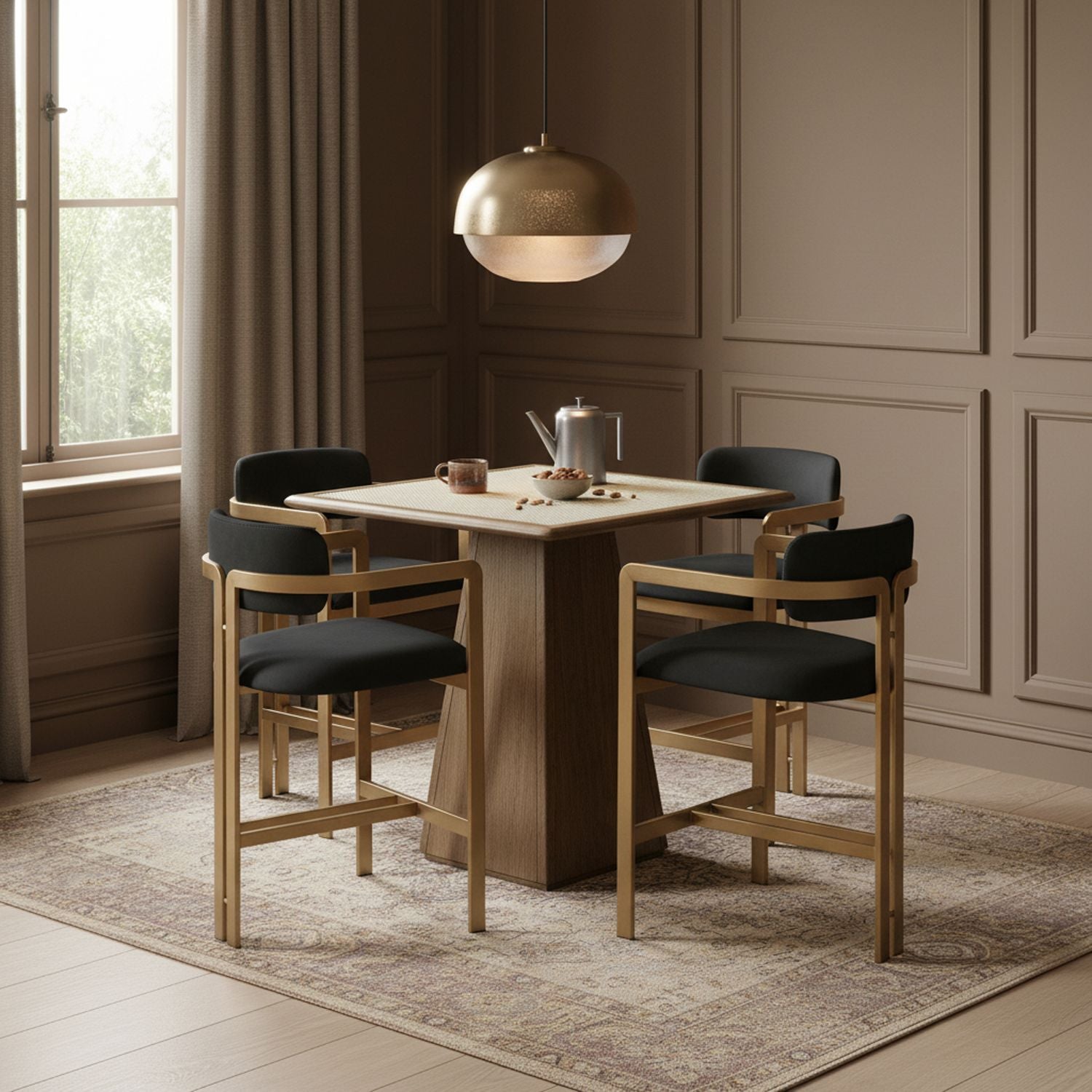 Aurum Vegan Leather Upholstered Counter Stool — Black / Brushed Brass