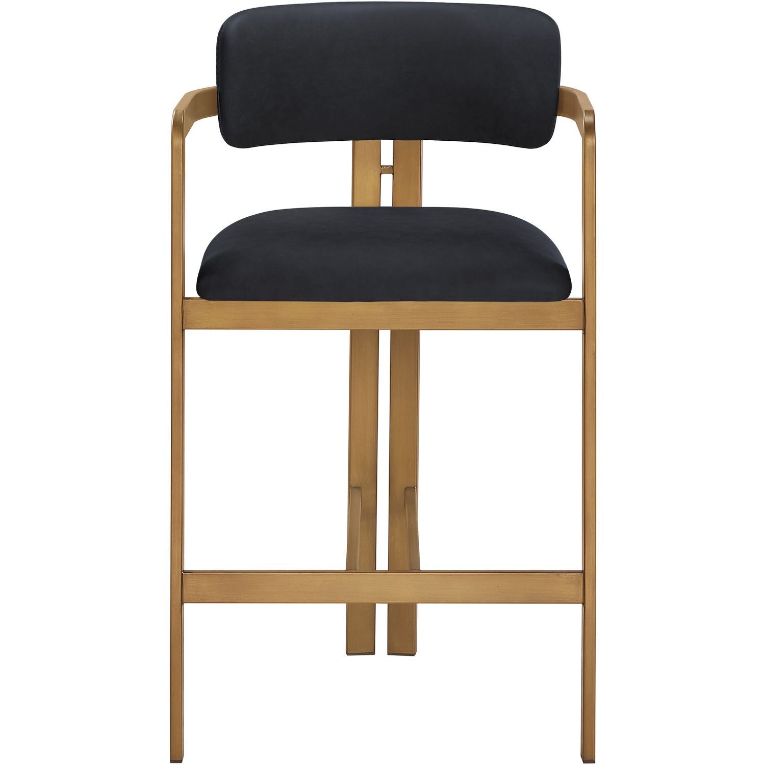 Aurum Vegan Leather Upholstered Counter Stool — Black / Brushed Brass