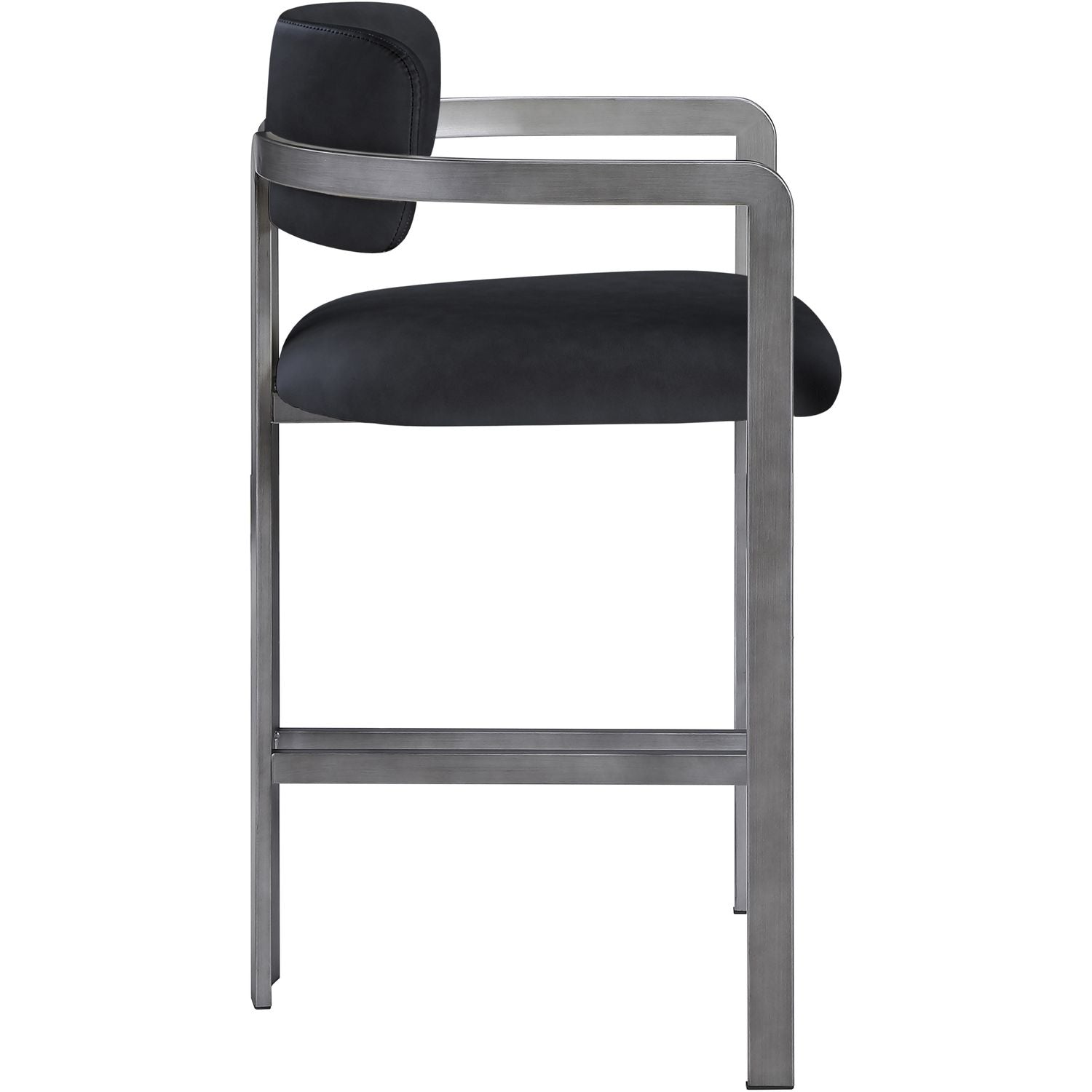 Aurum Vegan Leather Upholstered Counter Stool — Black / Brushed Silver