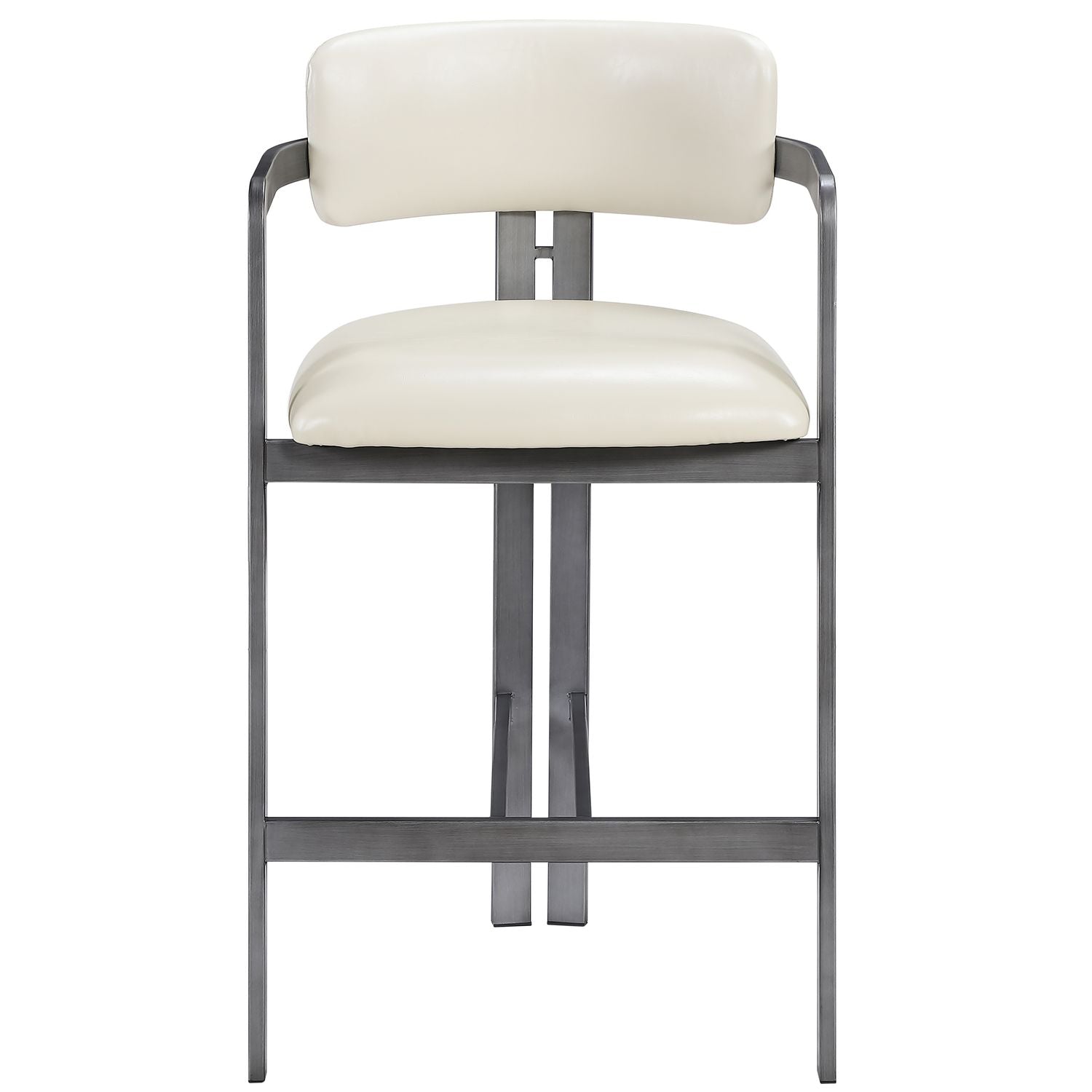 Aurum Vegan Leather Upholstered Counter Stool — Cream / Brushed Silver