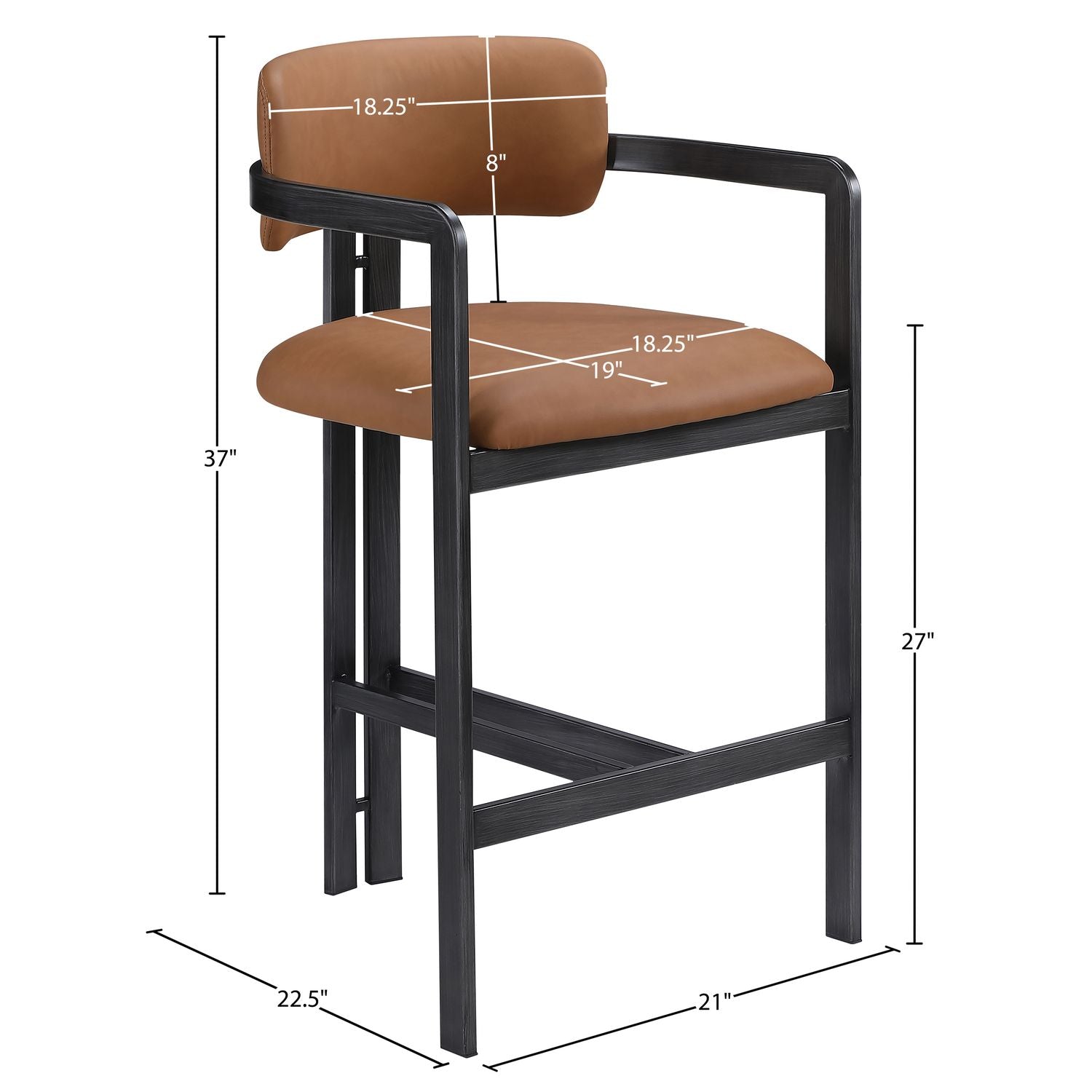 Aurum Vegan Leather Upholstered Counter Stool — Cognac / Graphite Black