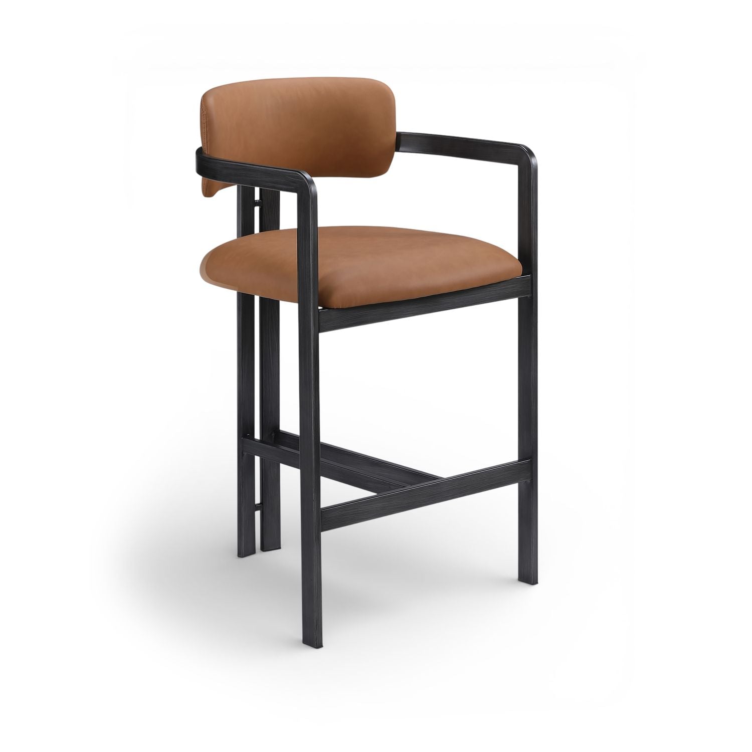 Aurum Vegan Leather Upholstered Counter Stool — Cognac / Graphite Black