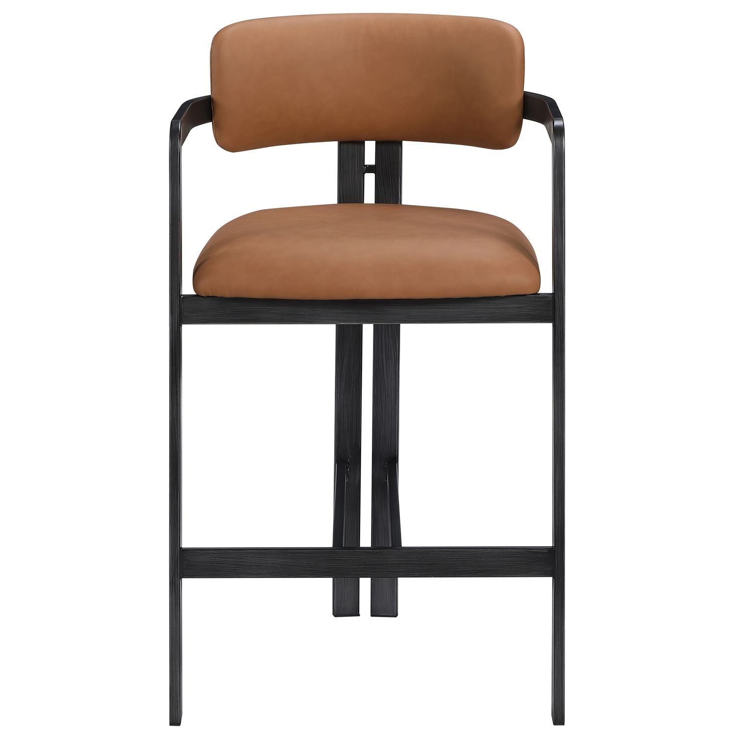 Aurum Vegan Leather Upholstered Counter Stool — Cognac / Graphite Black