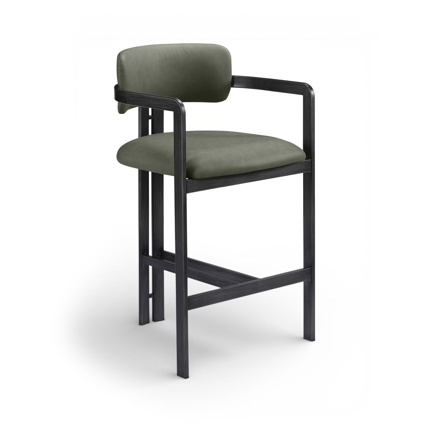 Aurum Vegan Leather Upholstered Counter Stool — Green / Graphite Black