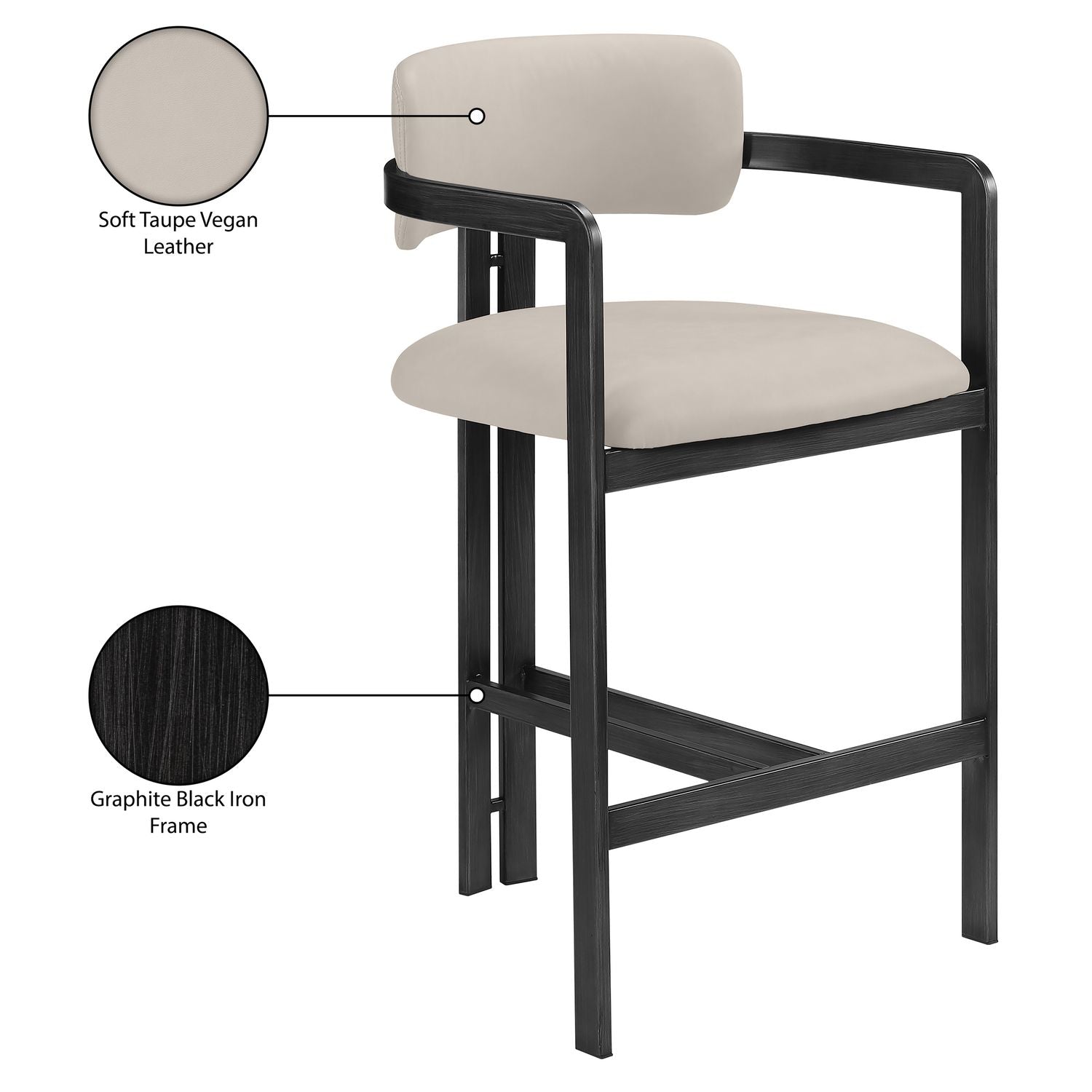 Aurum Vegan Leather Upholstered Counter Stool — Taupe / Graphite Black
