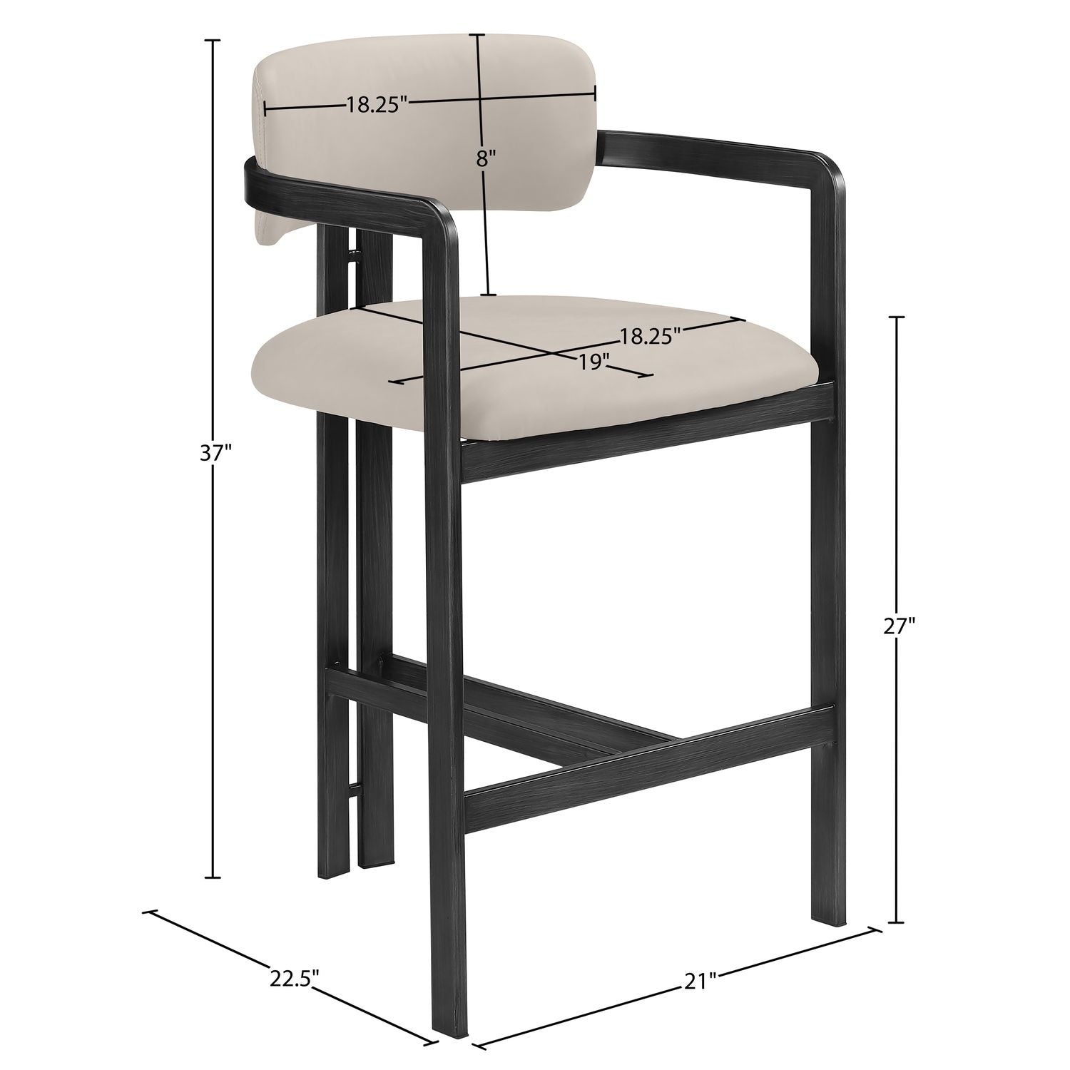 Aurum Vegan Leather Upholstered Counter Stool — Taupe / Graphite Black