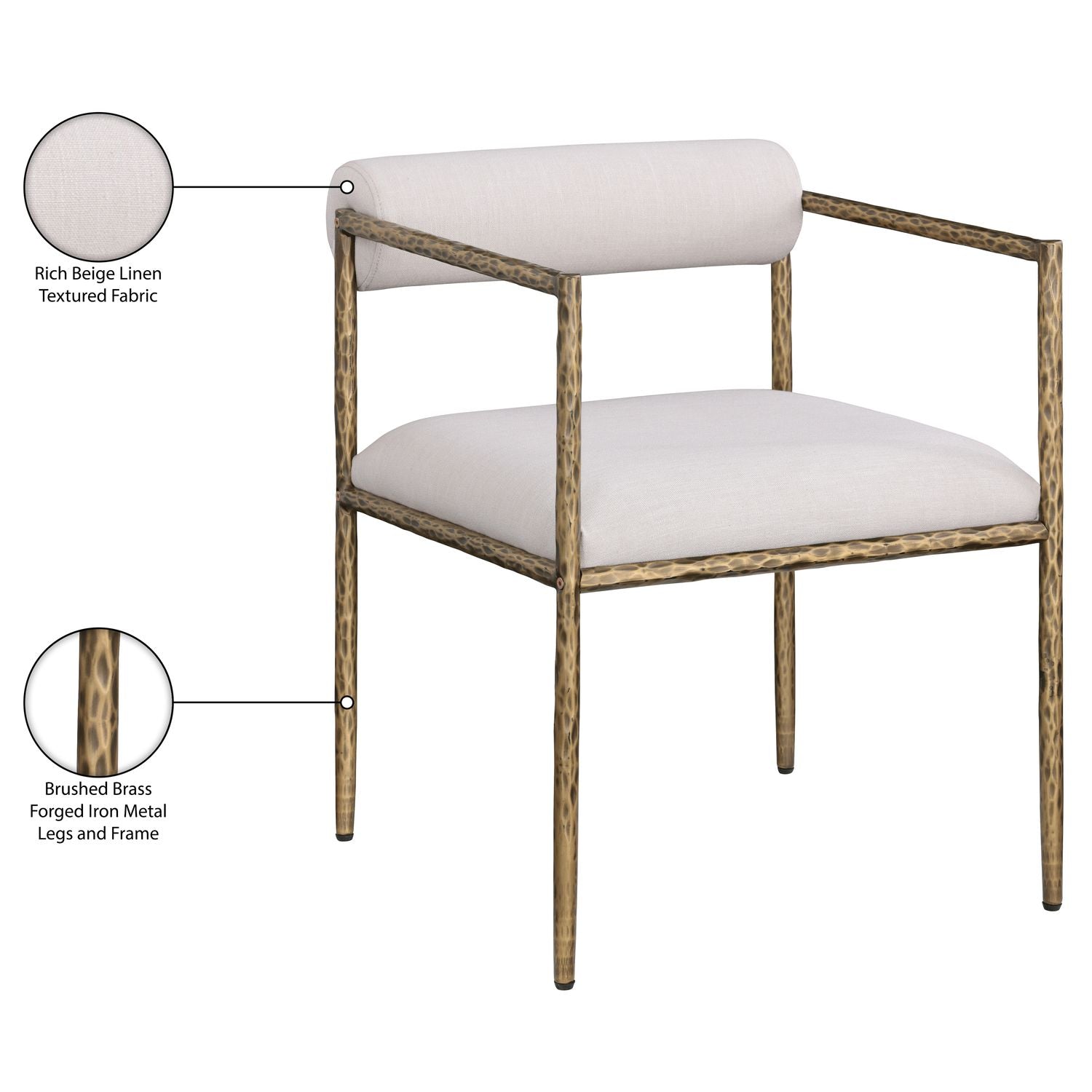 Axis Linen Textured Fabric Upholstered Dining Chair — Beige / Powder Coated Brushed Brass