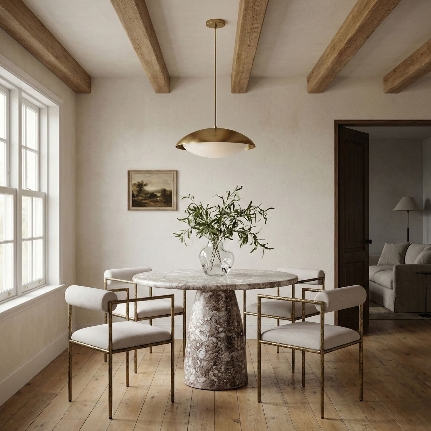 Axis Linen Textured Fabric Upholstered Dining Chair — Beige / Powder Coated Brushed Brass