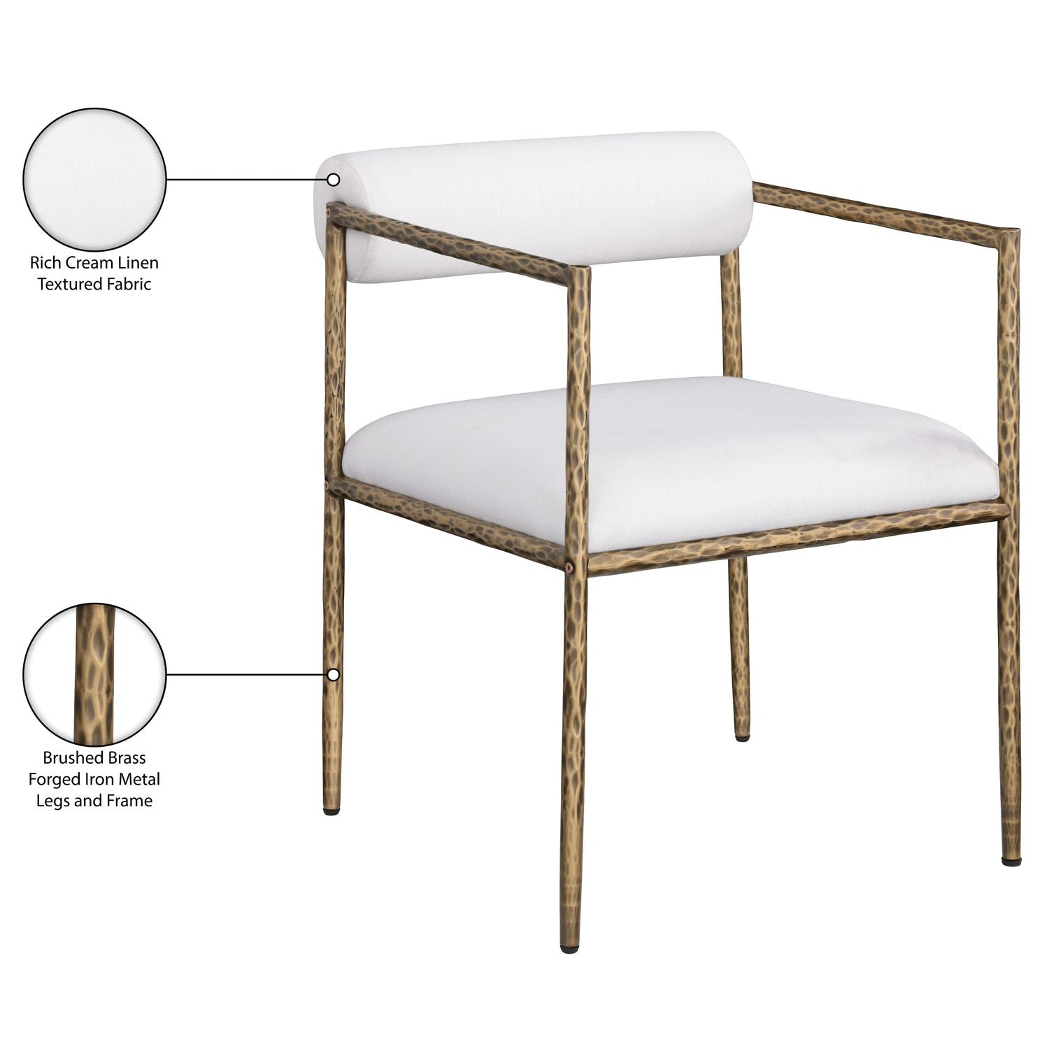 Axis Linen Textured Fabric Upholstered Dining Chair — Cream / Powder Coated Brushed Brass
