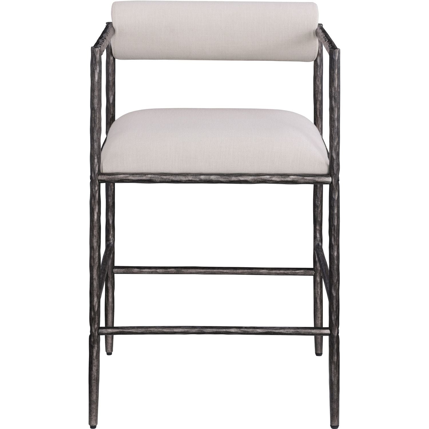 Axis Linen Textured Fabric Upholstered Counter Stool — Beige / Powder Coated Antique Black