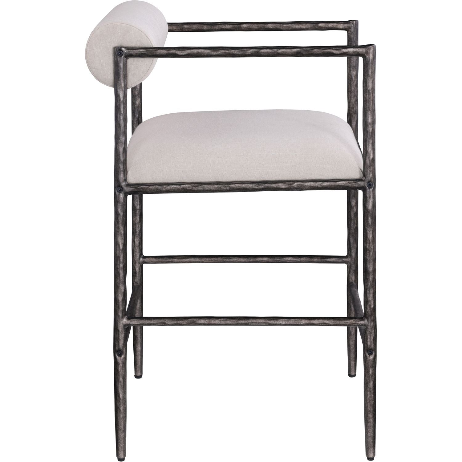 Axis Linen Textured Fabric Upholstered Counter Stool — Beige / Powder Coated Antique Black