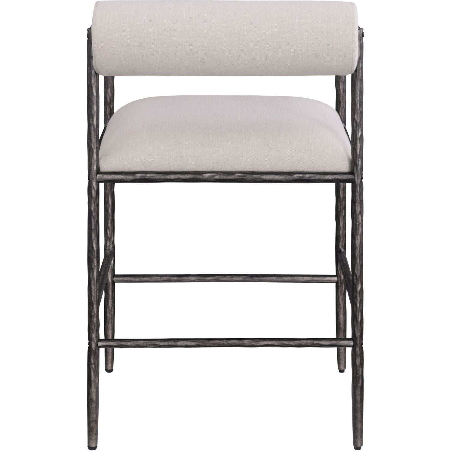 Axis Linen Textured Fabric Upholstered Counter Stool — Beige / Powder Coated Antique Black