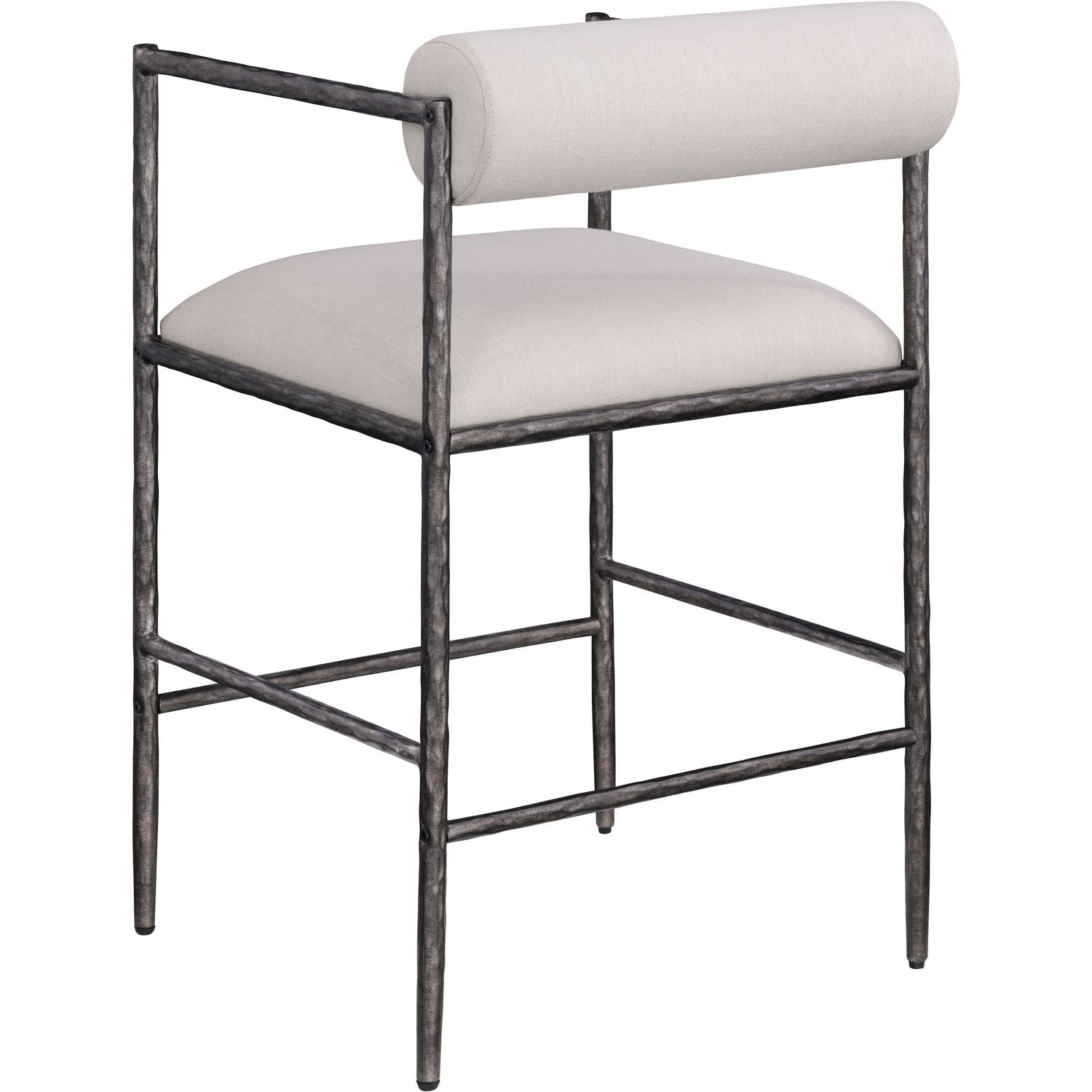 Axis Linen Textured Fabric Upholstered Counter Stool — Beige / Powder Coated Antique Black