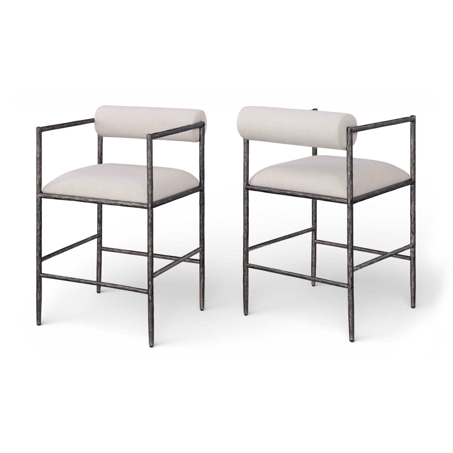 Axis Beige Linen Textured Fabric Upholstered Counter Stool