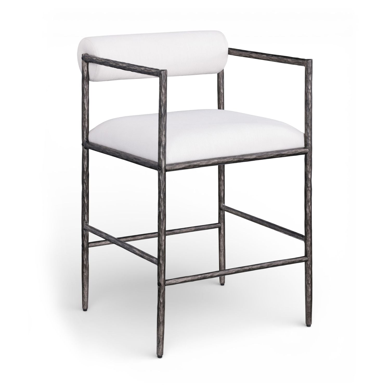 Axis Linen Textured Fabric Upholstered Counter Stool — Cream / Powder Coated Antique Black
