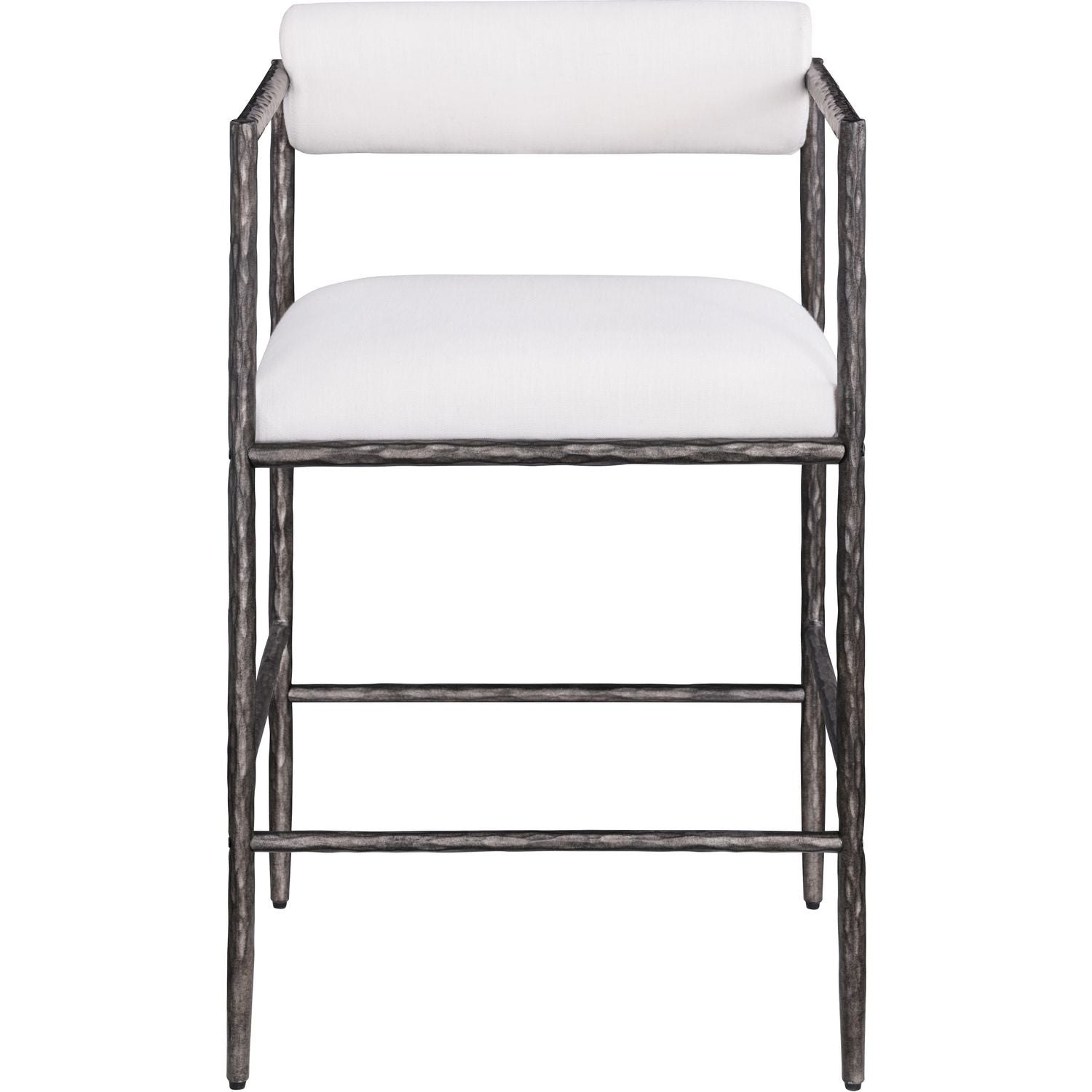 Axis Linen Textured Fabric Upholstered Counter Stool — Cream / Powder Coated Antique Black