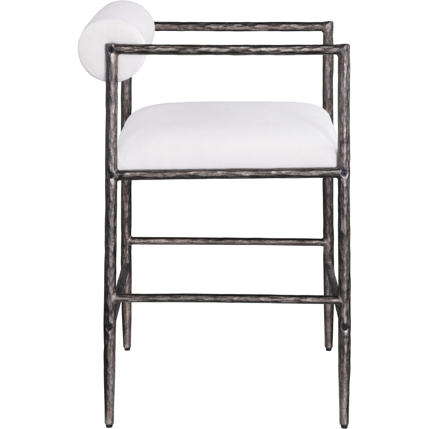 Axis Linen Textured Fabric Upholstered Counter Stool — Cream / Powder Coated Antique Black