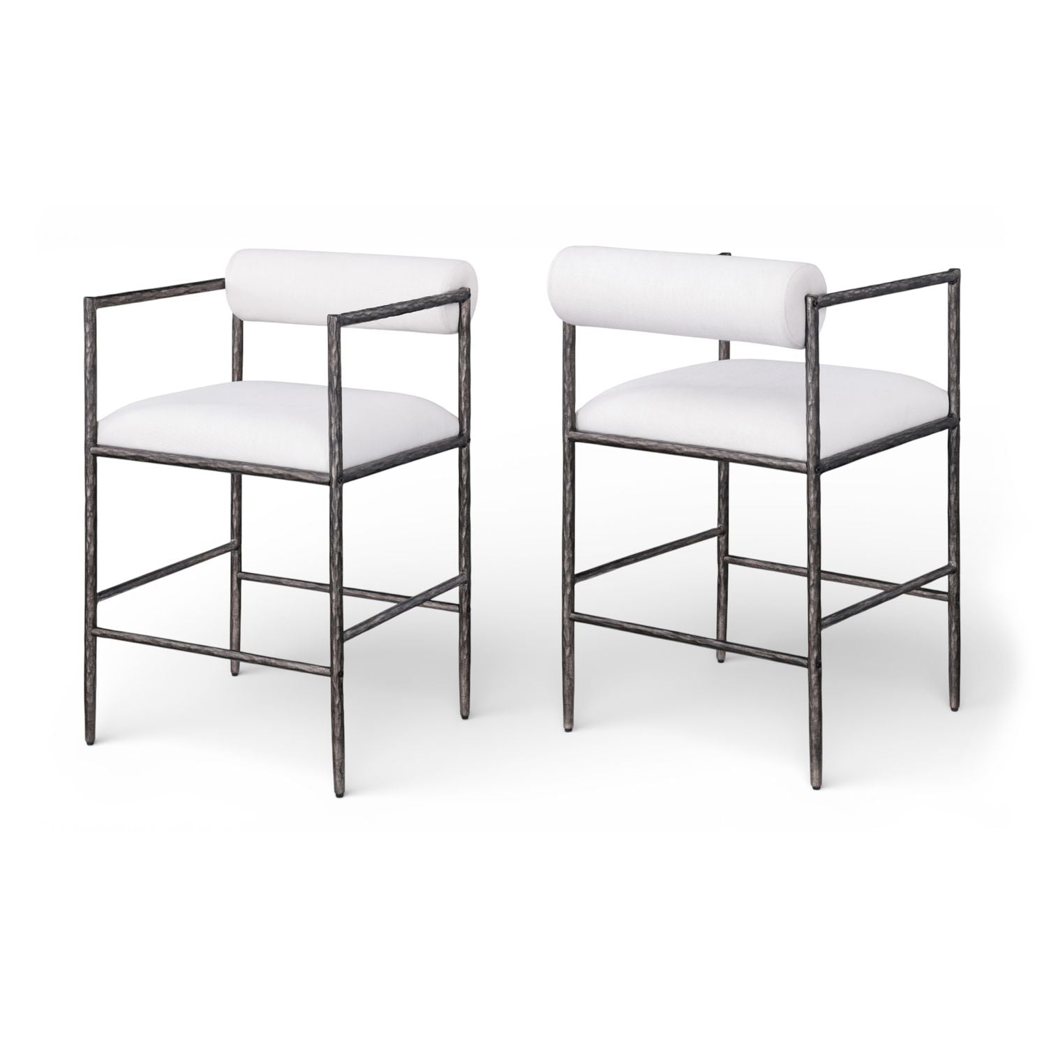 Axis Cream Linen Textured Fabric Upholstered Counter Stool